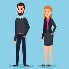 business couple avatars characters vector illustration design