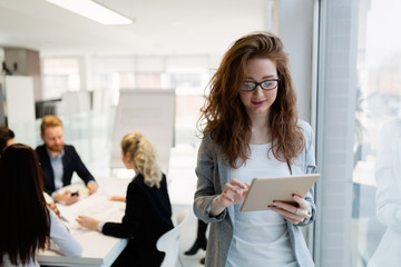 Portrait of young architect woman on meeting