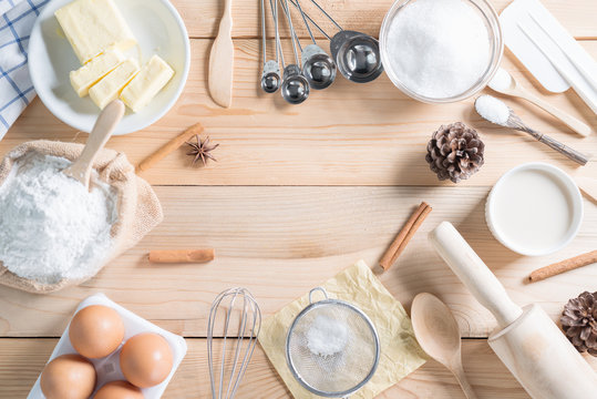 Ingredients and tools for homemade baking.