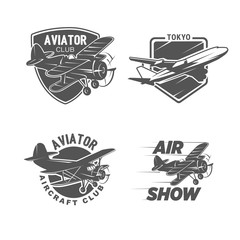 4171477 Vintage airplane symbols, logotypes, illustrations. Aviation stamps vector collection.