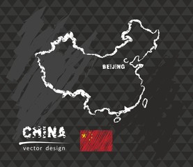 Map of China, Chalk sketch vector illustration