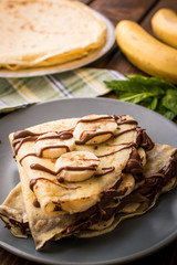 Pancakes with banana and cacao cream. Les crêpes.