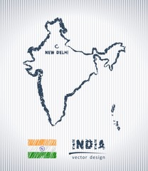 India national vector drawing map on white background