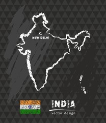Map of India, Chalk sketch vector illustration