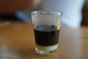 Thai traditional hot coffee in the glass.