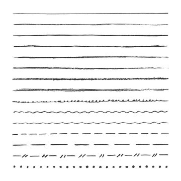 Graphite pencil hand drawn vector lines. Set of strokes, brushes. Isolated on white background