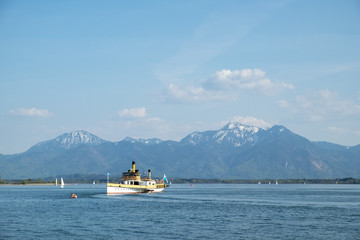 Boat on Chiemsee in Bavaria, Germany in spring