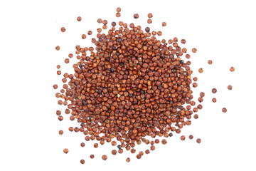 red quinoa seeds isolated on white background. Top view