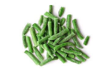 Frozen pods of beans isolated on white background, vegetarianism
