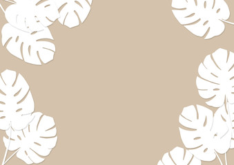 White leaf on brown background - paper art style