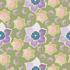 Summer seamless pattern with spring flowers.