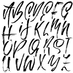 Handdrawn dry brush font. Modern brush lettering. Grunge style alphabet. Vector illustration.