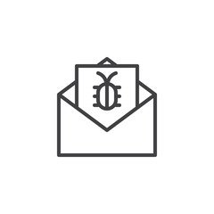 Virus letter outline icon. linear style sign for mobile concept and web design. Spam Email Envelope simple line vector icon. Malware symbol, logo illustration. Pixel perfect vector graphics