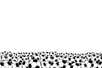 Background of soccer balls, located at the bottom, black on white