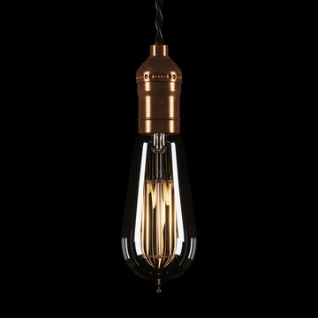 Vintage luminous bulb on black background. 3D rendering.