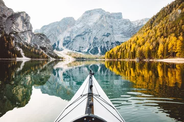 Foto op Canvas Kayak on a lake with mountains in the Alps © JFL Photography