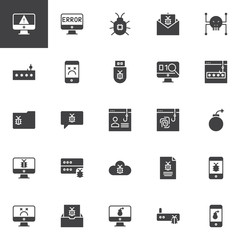 Cyber crime vector icons set, modern solid symbol collection, filled style pictogram pack. Signs logo illustration. Set includes icons as Alter, Computer Virus, Email, Malware, Phishing, Phone, Folder