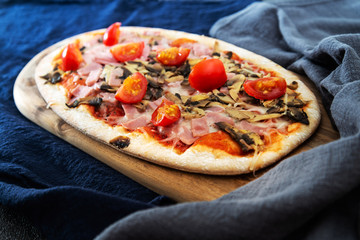 Pizza with Ham and Mushrooms