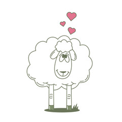 Funny cartoon sheep in love. Outlined vector illustration.
