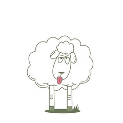 Obraz premium Funny sheep with tongue sticking out. outlined vector illustration.