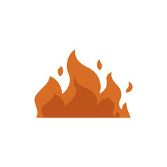 Burning fire with orange flames and sparks isolated on white background. Flat vector illustration of hot blaze silhouette, ignition light symbol, fiery icon.