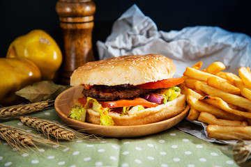 Cheese burger - American cheese burger with Golden French fries