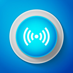 White Wi-Fi network symbol icon isolated on blue background. Circle blue button with white line. Vector Illustration