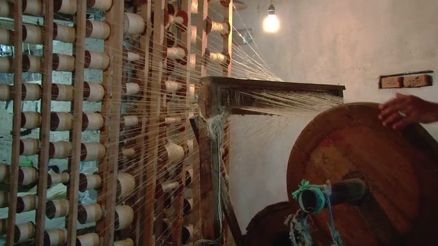 Scene with rope manufacture at small workshop in Montecristi, Ecuador