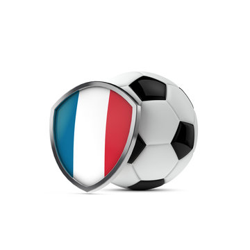 France national flag shield with a soccer ball. 3D Rendering