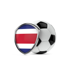 Costa Rica national flag shield with a soccer ball. 3D Rendering