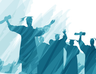 Graduation in silhouette in water color painting