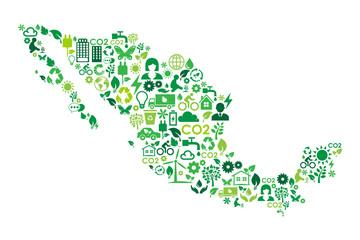 Mexico map environmental protection green concept icons