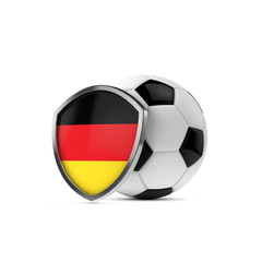 Germany national flag shield with a soccer ball. 3D Rendering