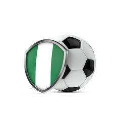 Obraz premium Nigeria national flag shield with a soccer ball. 3D Rendering