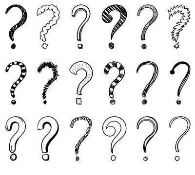 Sketched Vector Question Marks Set On White.
