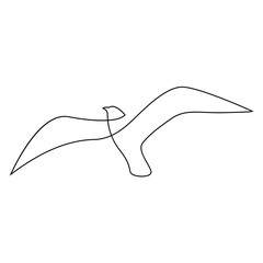 One line gull or seagull flies design silhouette.Hand drawn minimalism style vector illustration