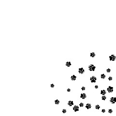 Monochrome Bear Footprints in Black and White. Prints of Paws with Big Claws for Petshop Design or for Goods for Pets. Simple Pattern for Print, Logo or Poster. Vector Confetti Background.