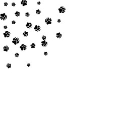 Monochrome Bear Footprints in Black and White. Prints of Paws with Big Claws for Petshop Design or for Goods for Pets. Simple Pattern for Print, Logo or Poster. Vector Confetti Background.