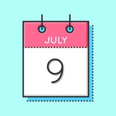 Vector Calendar Icon. Flat and thin line vector illustration. Calendar sheet on light blue background. July 9th. Argentina Independence Day