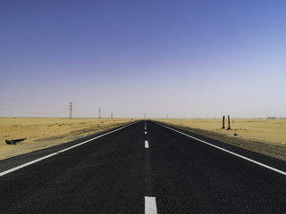 Highway across the desert in Egypt