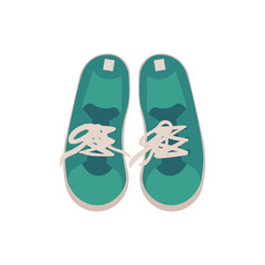 Sneakers top view - sport shoes for running, fitness or walking isolated on white background. Equipment for sportsperson to do workout. Healthy and active lifestyle concept, vector illustration.