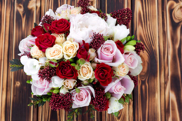 Beautiful rose bouquet ready for big wedding ceremony.