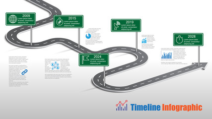 Business road map timeline infographic template with pointers designed for abstract background milestone modern diagram process technology digital marketing data presentation chart Vector illustration