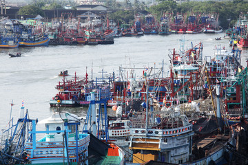 riverscape of tradition fishery ship at pattani river