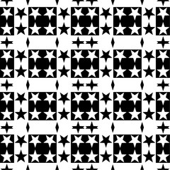 Seamless abstract pattern with a five-pointed stars in a black and white colors