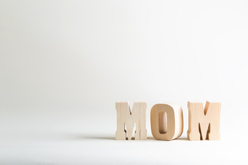 Mom letter blocks Mother's Day theme on a white background