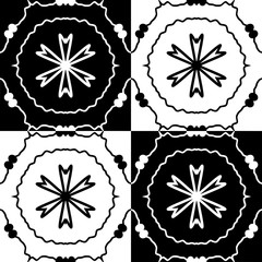 Decorative pattern with a snowflakes in a black and white contrast colors