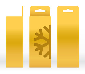 Hanging Box Gold window Snow Shape cut out Packaging Template blank. Luxury Empty Box Golden Template for design product package gift box, Gold Box packaging paper kraft cardboard package