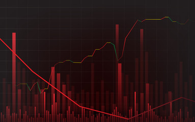 Downtrend line graph stock market. chart is falling, Down to show the power to make graphs down. on red background. Vector illustration. Copy space.