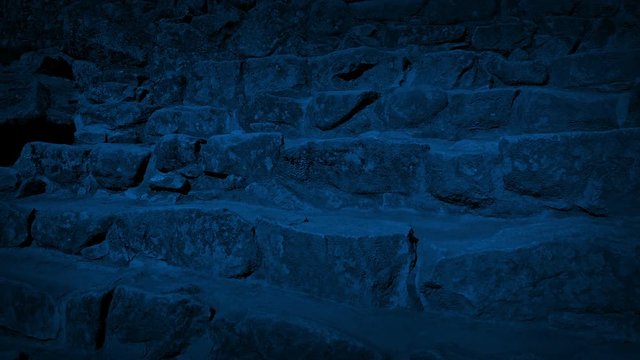Moving Down Steps Of Ancient Ruins At Night